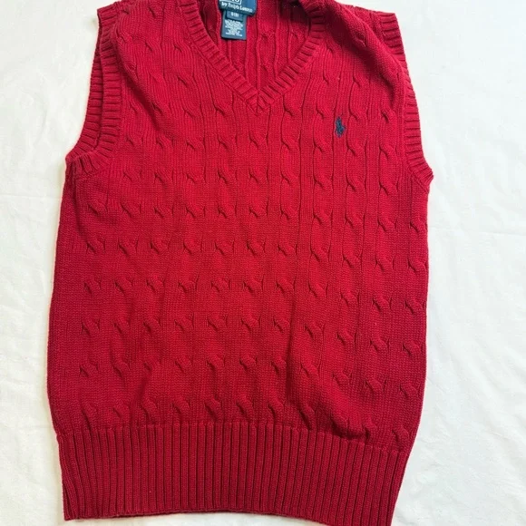 Polo Ralph Lauren Boys Size S(8) Cable Knit 100% Cotton Red Sweater Vest A020725 - Picture 1 of 4